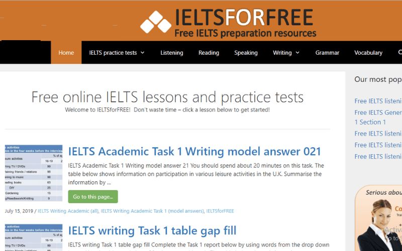 Thi thử Ielts tại web IELTS For Free